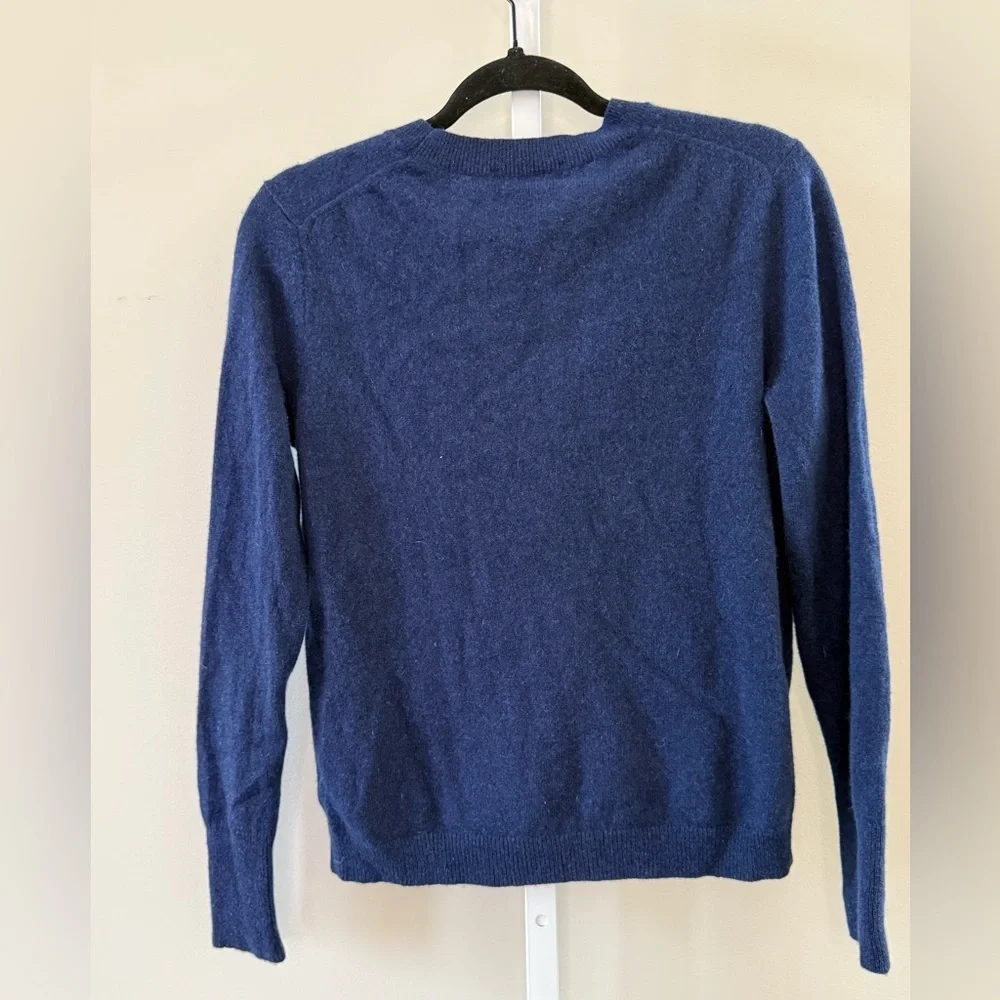 White + Warren 100% Cashmere Navy Button Front Cardigan Sweater